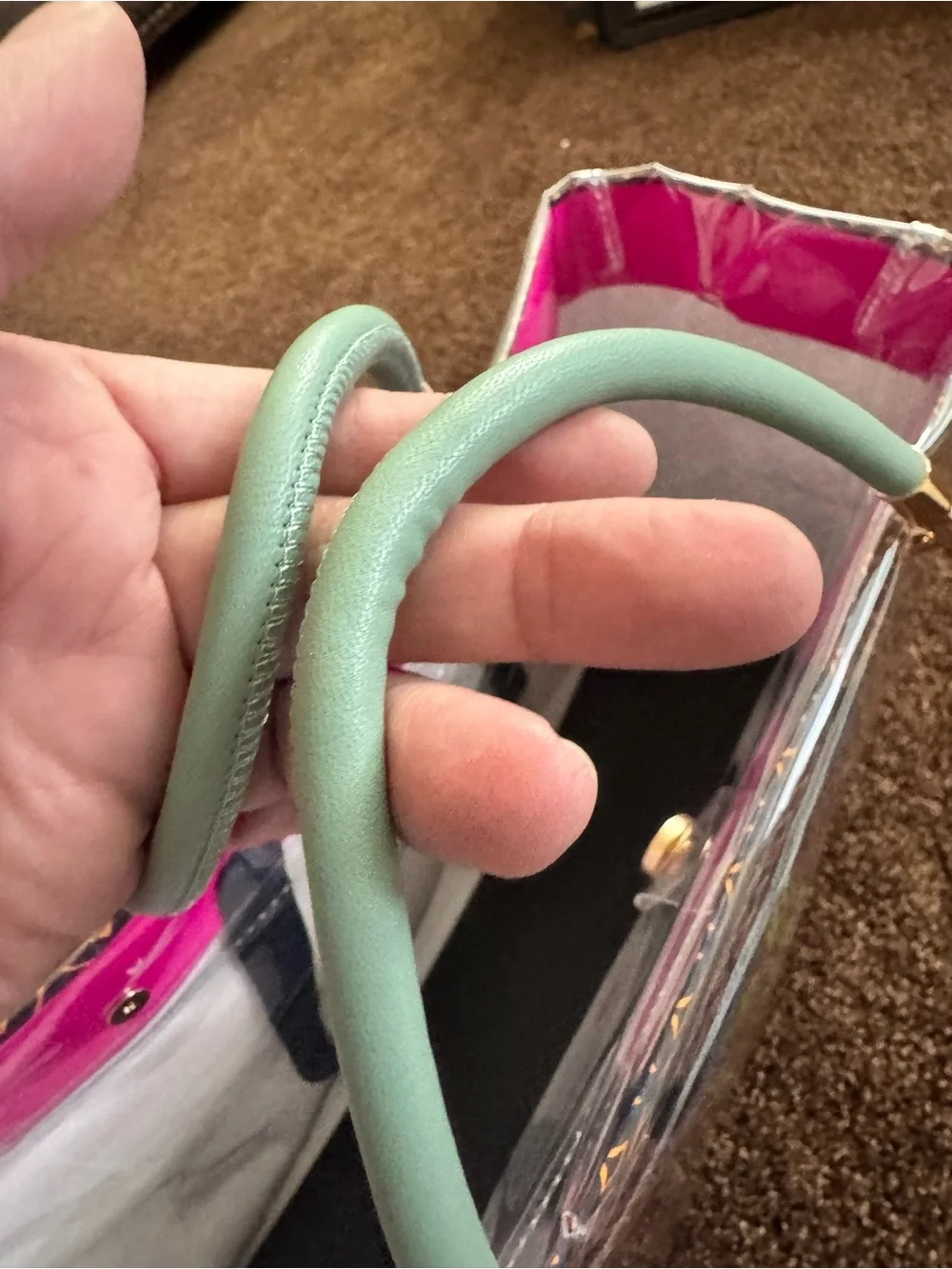 Upcycled Tory Burch Mini Tote – Green Handle Handcrafted Bag